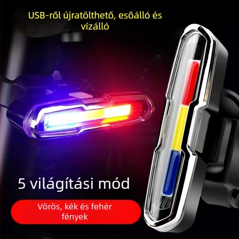 Hegyi kerékpár hátsó lámpa éjszakai tekeréshez – napelemes energiaellátás, újratölthető, út menti kiegészítő