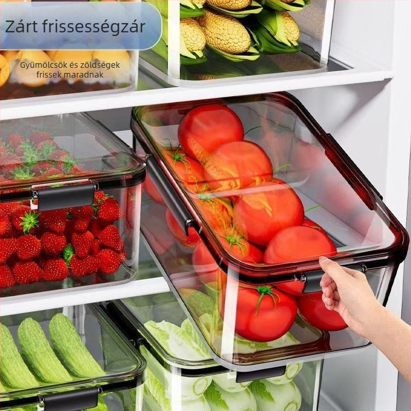 Hűtőszekrényre való crisper doboz, műanyag, négyszögletes, 0,8–5 L kapacitás, egyrétegű, megőrzi a frissességet