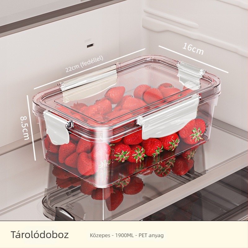 Hűtőszekrényre való crisper doboz, műanyag, négyszögletes, 0,8–5 L kapacitás, egyrétegű, megőrzi a frissességet