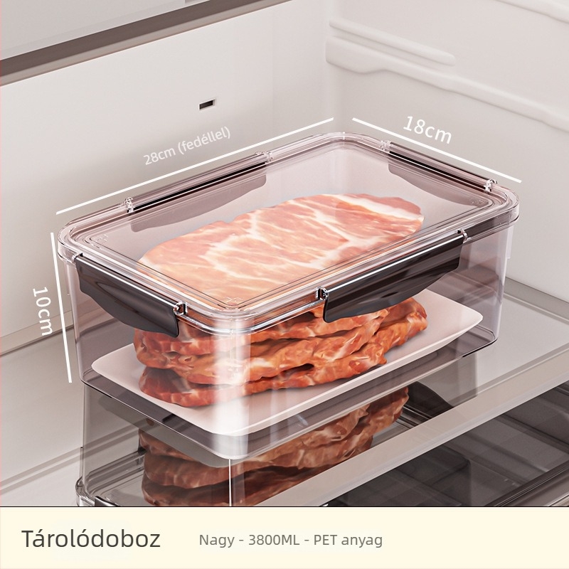 Hűtőszekrényre való crisper doboz, műanyag, négyszögletes, 0,8–5 L kapacitás, egyrétegű, megőrzi a frissességet