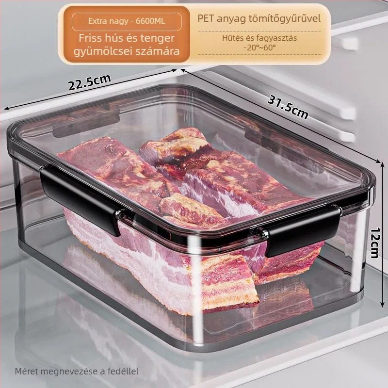 Hűtőszekrényre való crisper doboz, műanyag, négyszögletes, 0,8–5 L kapacitás, egyrétegű, megőrzi a frissességet