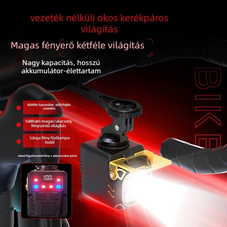 Éjszakai kerékpár elsőfénye nagy fényerővel, 1800 mAh akkumulátor, USB-C töltés, vízálló, csavaros felszerelés