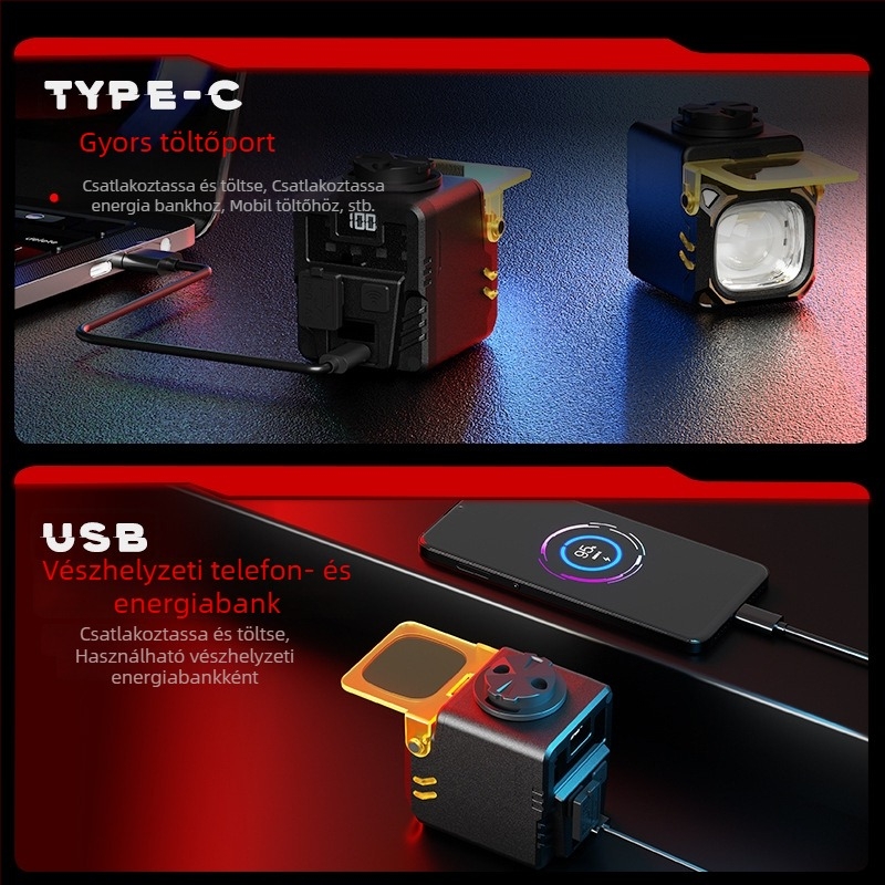 Éjszakai kerékpár elsőfénye nagy fényerővel, 1800 mAh akkumulátor, USB-C töltés, vízálló, csavaros felszerelés