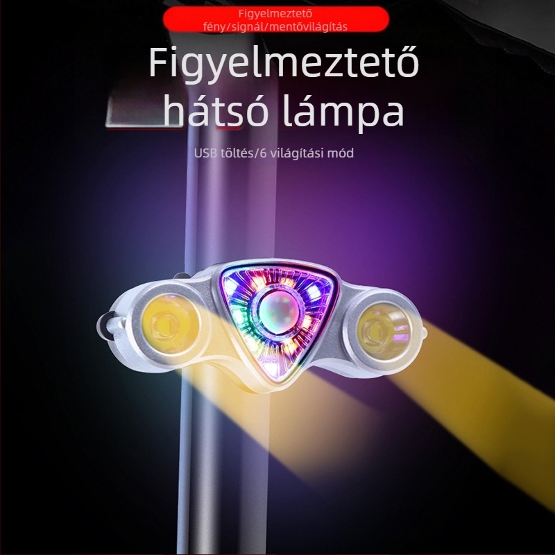 Ambusher USB-töltésű kerékpár hátsó lámpa, 9+2 LED, figyelmeztető fény MTB/úti kerékpárhoz