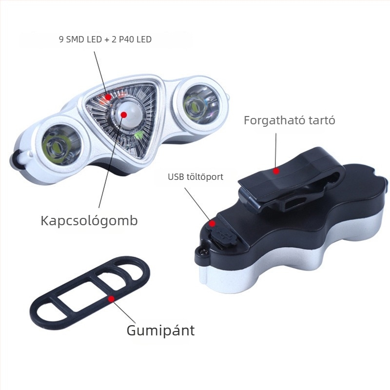 Ambusher USB-töltésű kerékpár hátsó lámpa, 9+2 LED, figyelmeztető fény MTB/úti kerékpárhoz