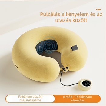 U-alakú nyakmasszírozó párna, felfújható utazáshoz, újratölthető, két masszázsfej, Crystal Velvet huzat