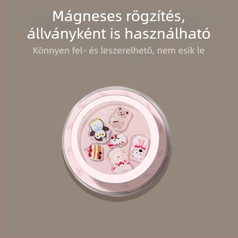 Mágneses telefon-tartó ragasztott hátlappal, rajzfilmfigura dizájn, teleszkópos állvány és gyűrűs fogantyú