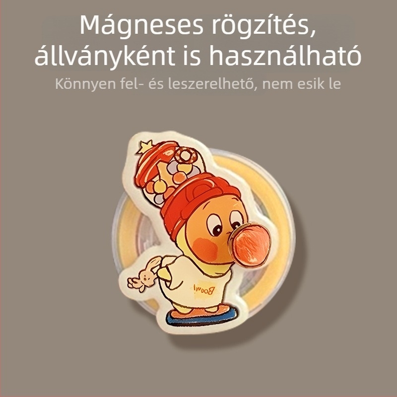 Mágneses telefon-tartó ragasztott hátlappal, rajzfilmfigura dizájn, teleszkópos állvány és gyűrűs fogantyú