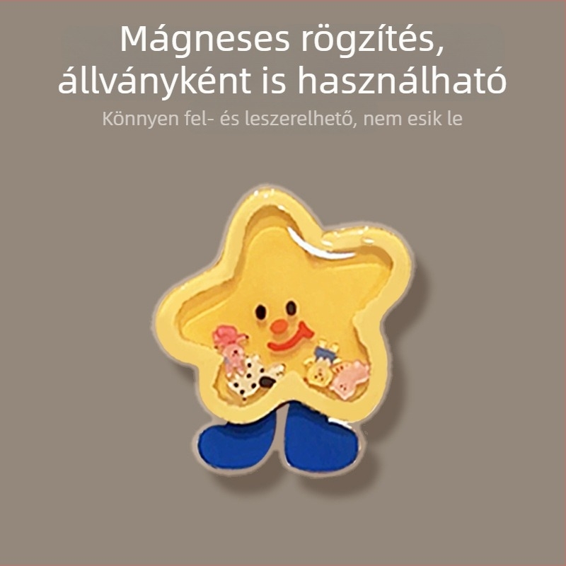 Mágneses telefon-tartó ragasztott hátlappal, rajzfilmfigura dizájn, teleszkópos állvány és gyűrűs fogantyú