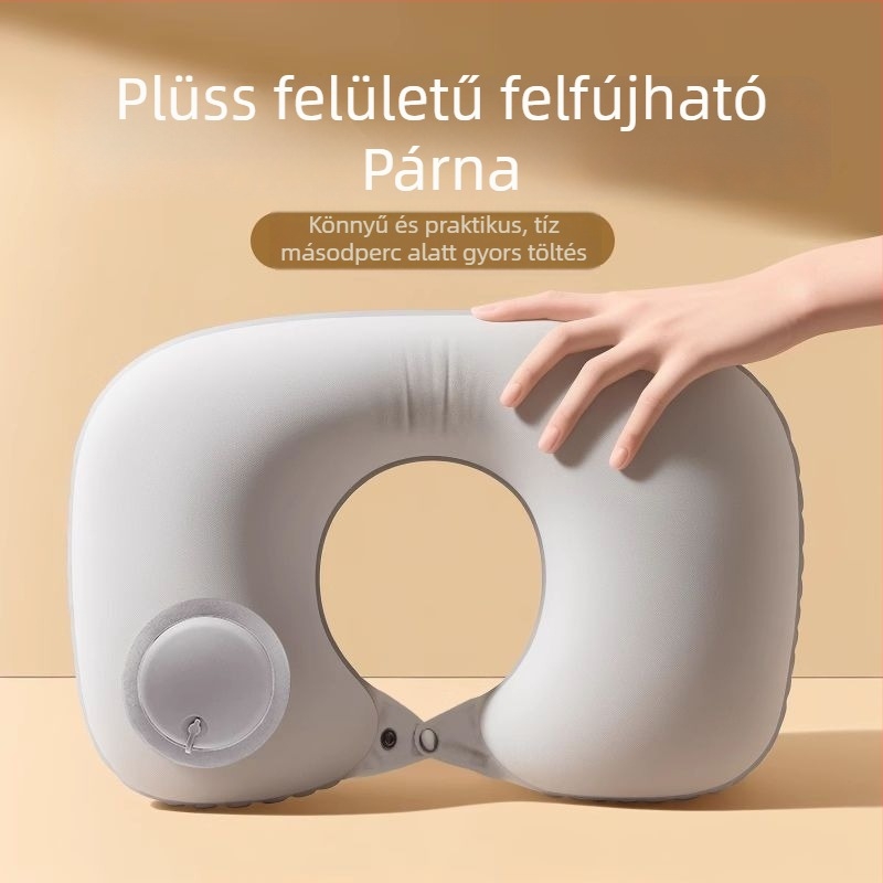 Ruyue feltölthető U-formájú utazó nyakpárna, hordozható, flocking textíliával, autóban, repülőn és kültéren használható