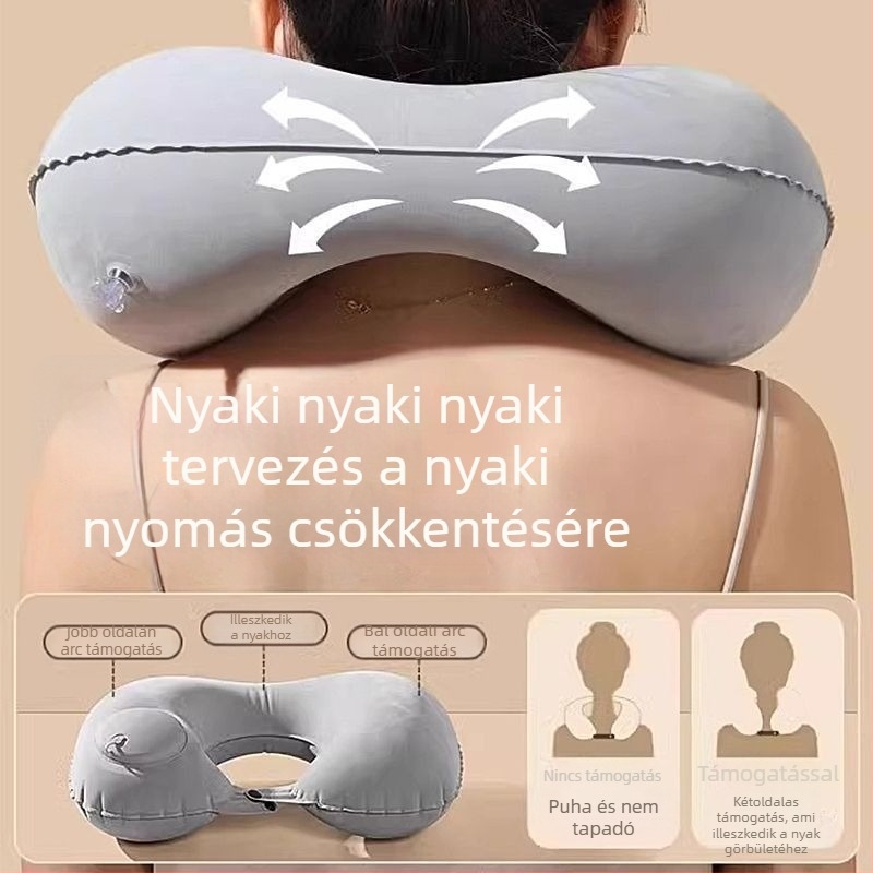 Ruyue feltölthető U-formájú utazó nyakpárna, hordozható, flocking textíliával, autóban, repülőn és kültéren használható