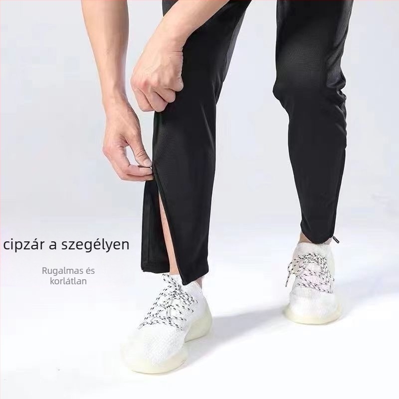 Uniszex futónadrág cipzárral, gyorsan száradó poliészter keverék, négy évszakos, középmagas derék, sportos
