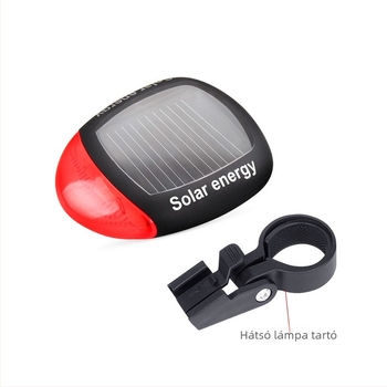 Napelemes kerékpár hátsó lámpa, 2 LED, 3 villogó mód, akkumulátor nélkül