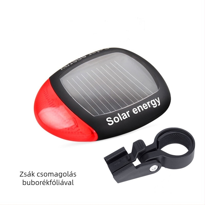 Napelemes kerékpár hátsó lámpa, 2 LED, 3 villogó mód, akkumulátor nélkül