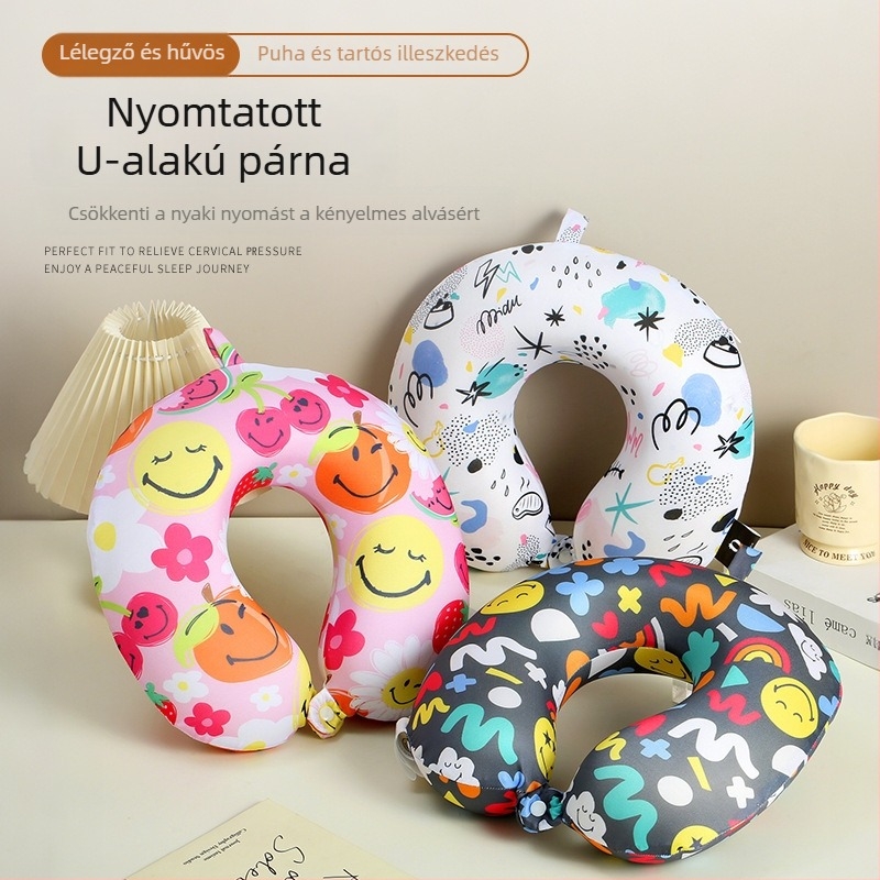 U alakú memóriahabos nyakpárna Milk Silk maggal és nyomtatott pamut dizájnnal, rajzfilm stílus, tömeg legfeljebb 500 g