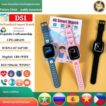 Gyerekeknek szánt okosóra videohívással, 4G SIM-kártya, LBS + Wi‑Fi helymeghatározás, AMOLED érintőképernyő, akkumulátor 7–14 nap