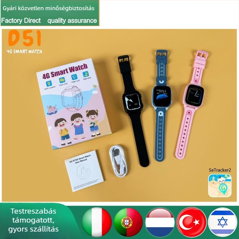 Gyerekeknek szánt okosóra videohívással, 4G SIM-kártya, LBS + Wi‑Fi helymeghatározás, AMOLED érintőképernyő, akkumulátor 7–14 nap