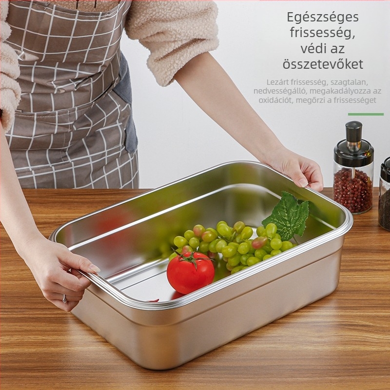 Élelmiszerminőségű 304 rozsdamentes acél téglalap alakú zárható ebédes doboz fedéllel, mikróhő kompatibilis, kapacitás 300 ml alatt