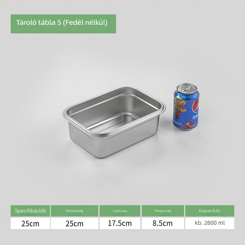 Élelmiszerminőségű 304 rozsdamentes acél téglalap alakú zárható ebédes doboz fedéllel, mikróhő kompatibilis, kapacitás 300 ml alatt