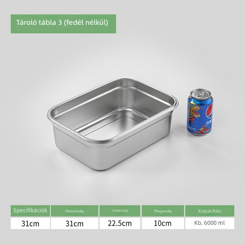 Élelmiszerminőségű 304 rozsdamentes acél téglalap alakú zárható ebédes doboz fedéllel, mikróhő kompatibilis, kapacitás 300 ml alatt