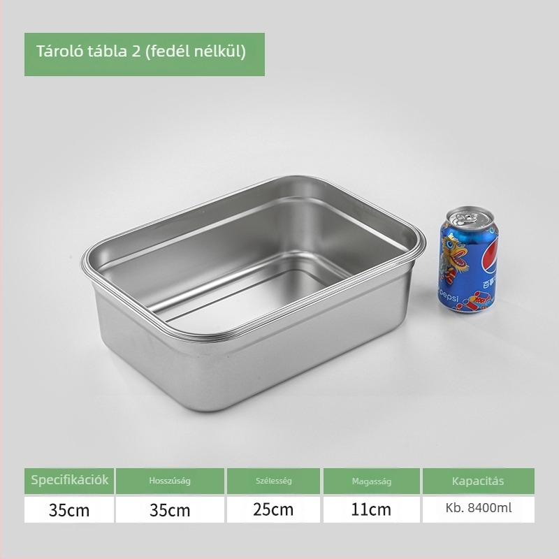 Élelmiszerminőségű 304 rozsdamentes acél téglalap alakú zárható ebédes doboz fedéllel, mikróhő kompatibilis, kapacitás 300 ml alatt