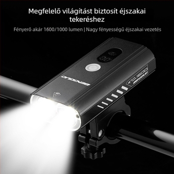 Kerékpár első lámpa USB-töltésre, alumíniumötvözet test, nagy fényerő, digitális teljesítmény-kijelző