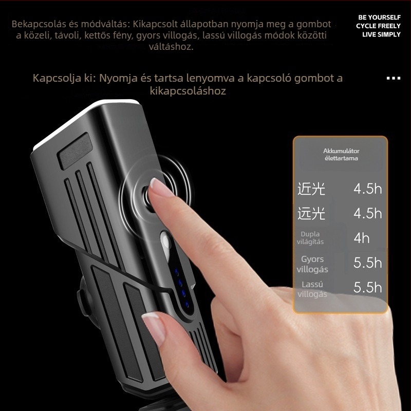 Kerékpár első lámpa USB-C töltéssel, gyorskioldó rögzítés, éjszakai tekeréshez, városi ingázáshoz, szabadidős kerékpározáshoz