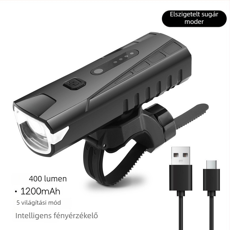 Kerékpár első lámpa USB-C töltéssel, gyorskioldó rögzítés, éjszakai tekeréshez, városi ingázáshoz, szabadidős kerékpározáshoz
