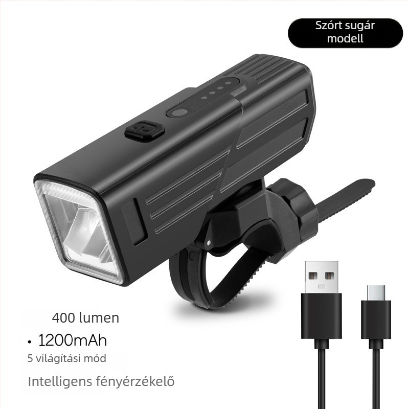 Kerékpár első lámpa USB-C töltéssel, gyorskioldó rögzítés, éjszakai tekeréshez, városi ingázáshoz, szabadidős kerékpározáshoz