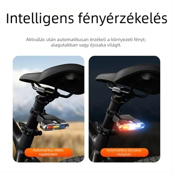 Napelemes kerékpár hátsó lámpa, háromszínű figyelmeztető fény, villogó, nagy fényerő USB-s kerékpár lámpa éjszakai biciklizéshez