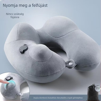 Felfújható U-alakú utazópárna, hordozható nyakpárna hosszú utakhoz, PVC töltet és PVC huzat