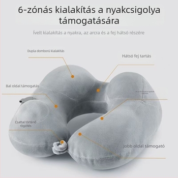 Felfújható U-alakú utazópárna, hordozható nyakpárna hosszú utakhoz, PVC töltet és PVC huzat
