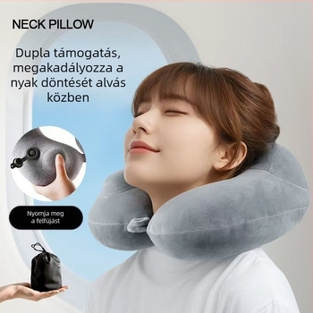 Felfújható U-alakú utazópárna, hordozható nyakpárna hosszú utakhoz, PVC töltet és PVC huzat