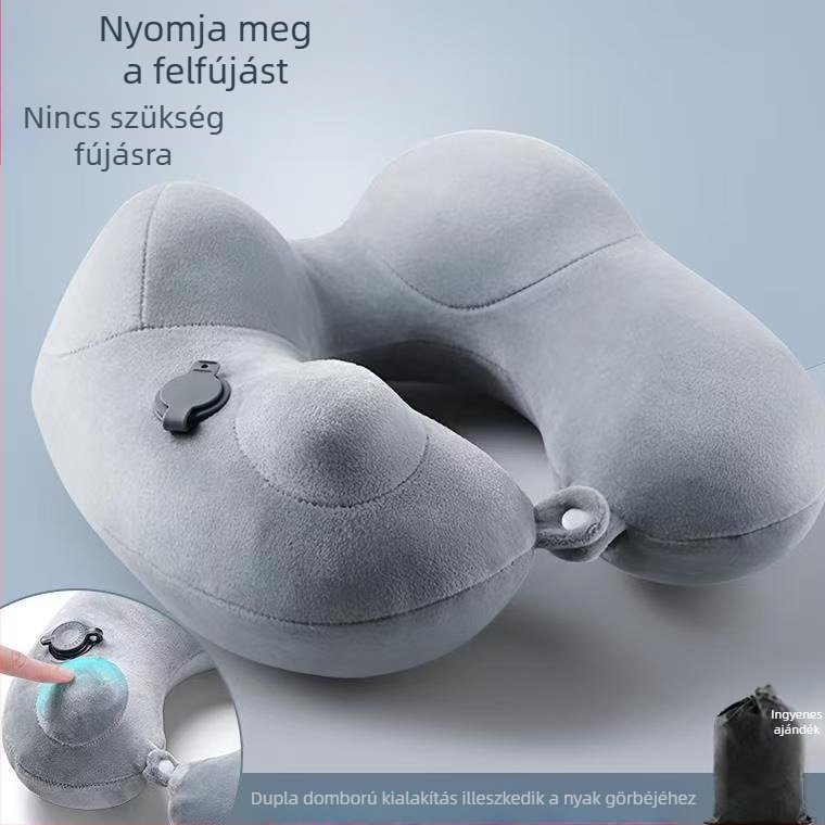 Felfújható U-alakú utazópárna, hordozható nyakpárna hosszú utakhoz, PVC töltet és PVC huzat