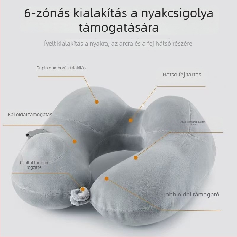 Felfújható U-alakú utazópárna, hordozható nyakpárna hosszú utakhoz, PVC töltet és PVC huzat