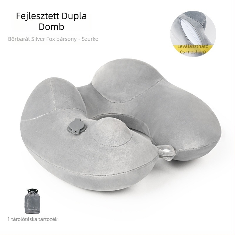 Felfújható U-alakú utazópárna, hordozható nyakpárna hosszú utakhoz, PVC töltet és PVC huzat