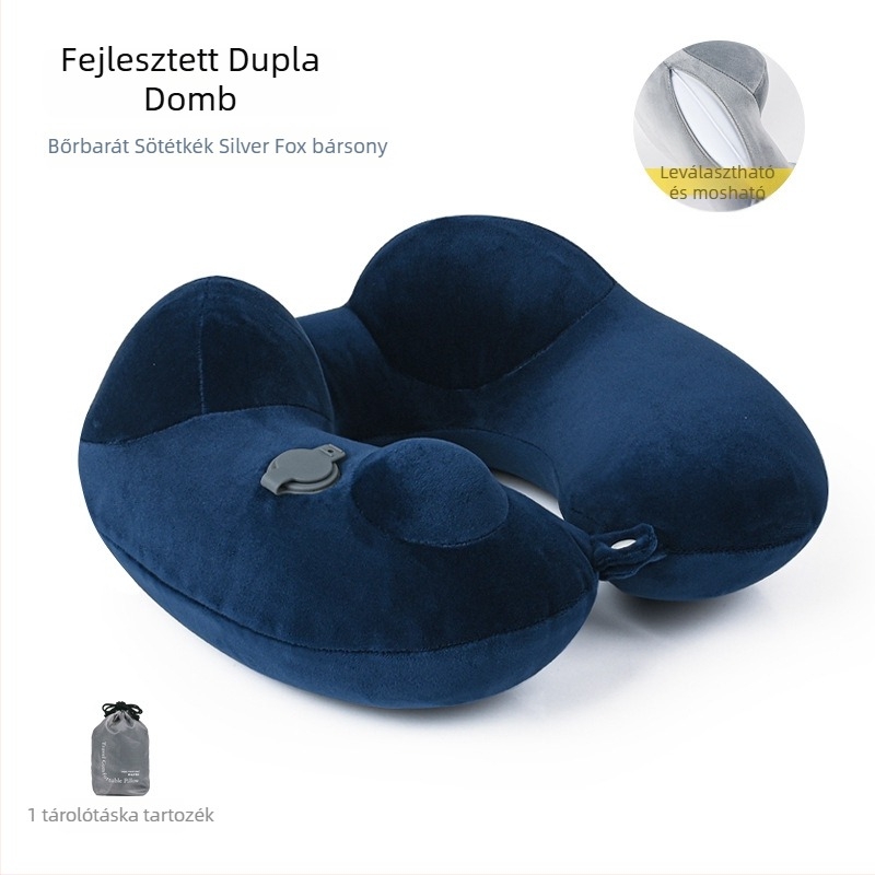 Felfújható U-alakú utazópárna, hordozható nyakpárna hosszú utakhoz, PVC töltet és PVC huzat