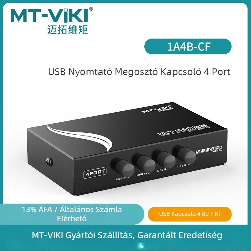 MT-1A4B-CF USB nyomtató-megosztó kapcsoló, 4 port, Windows 7 kompatibilis