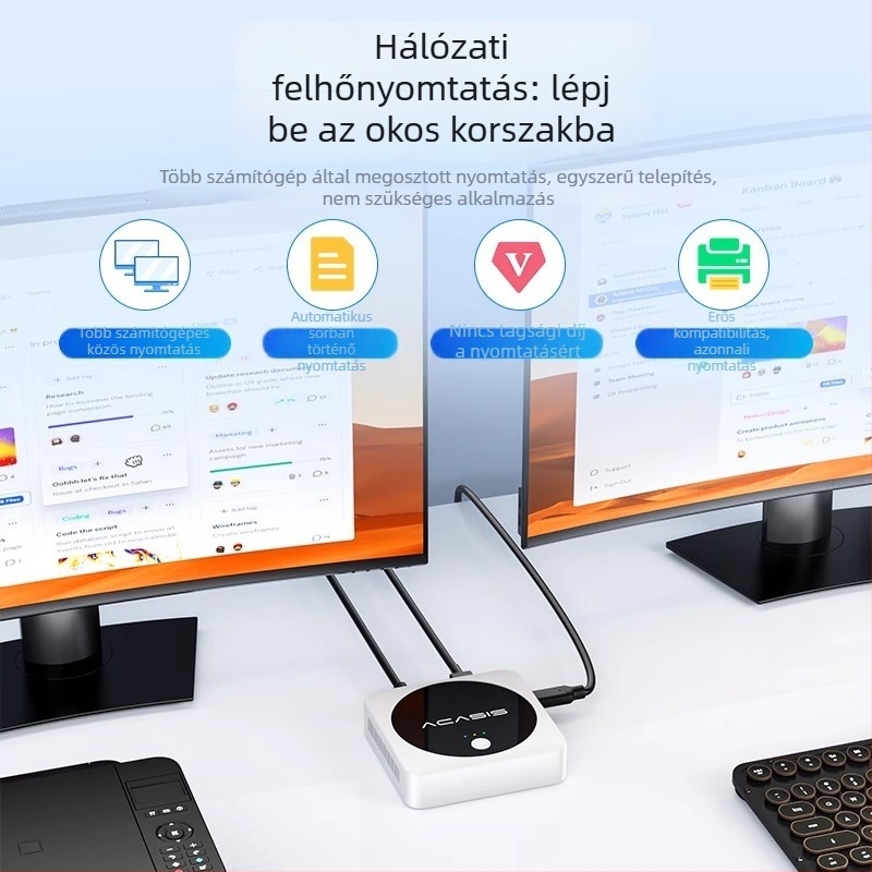 Acasis PS-01 Wireless nyomtató megosztó kapcsoló USB hálózati megosztáshoz (Univerzális rendszer; Távoli ébresztés; Nagy felbontás)