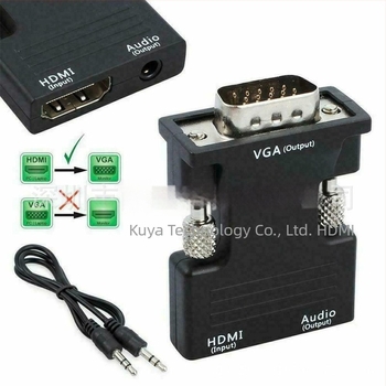 HDMI női bemenetből VGA férfi adapter hangkimenettel, 480p felbontás, 0,1 m kábelhossz, modell KYC0332, Windows 2000 kompatibilis