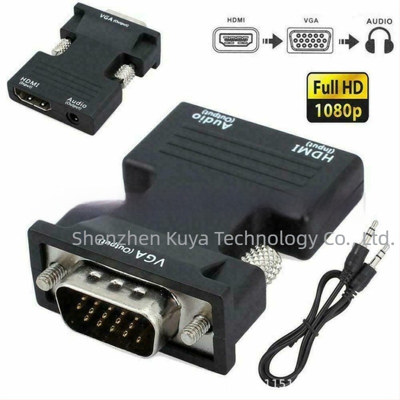 HDMI női bemenetből VGA férfi adapter hangkimenettel, 480p felbontás, 0,1 m kábelhossz, modell KYC0332, Windows 2000 kompatibilis