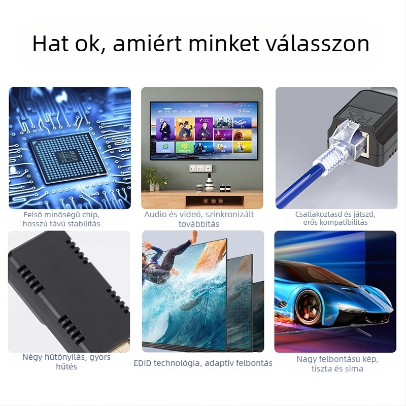 HDMI 60 m-es extender RJ45-ön keresztül – egypontos videóátvitel 1080p