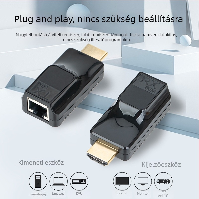 HDMI 60 m-es extender RJ45-ön keresztül – egypontos videóátvitel 1080p