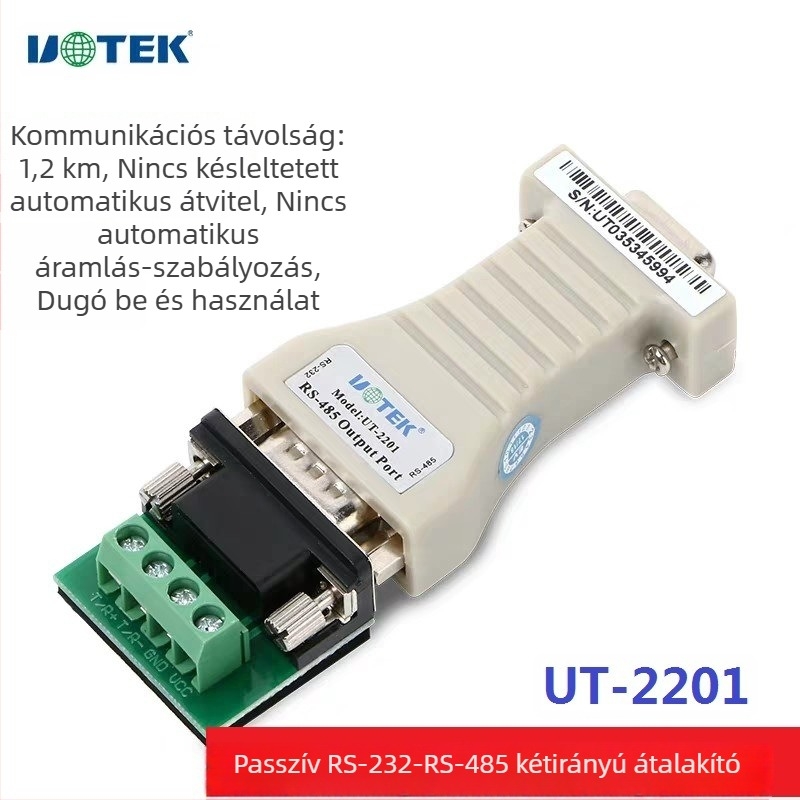UT-2201 Passzív RS232–RS485 átalakító, RS-232/RS-485 kommunikációs modul