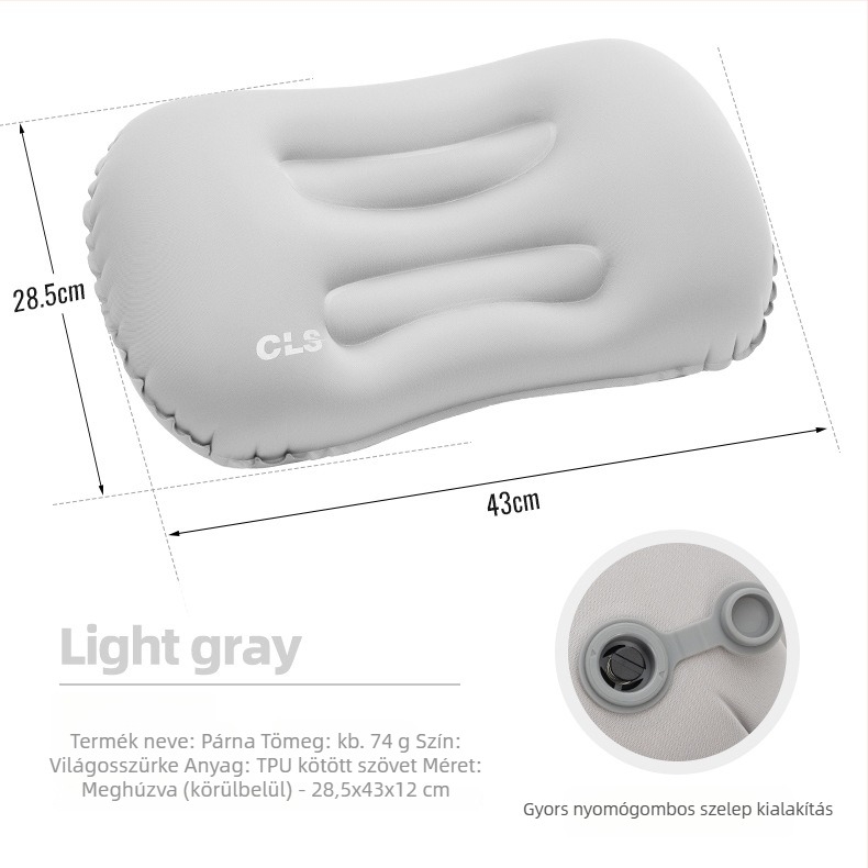 CLS felfújható párna kempingezéshez – párna 43×28.5×12 cm; fejrésznél 45×32 cm
