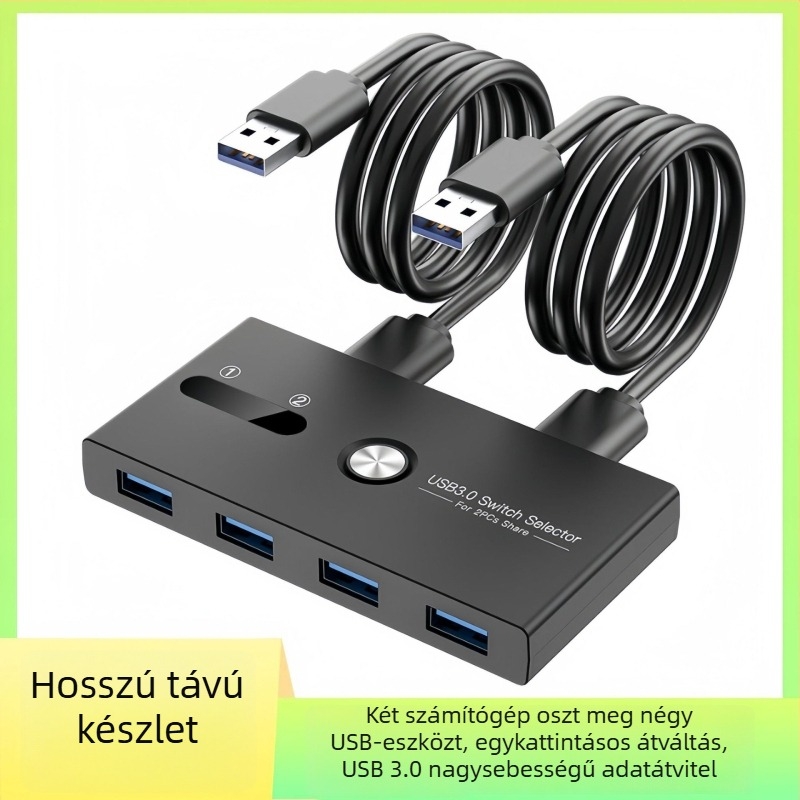 YNTEK USB-EW665 USB 3.0 KVM kapcsoló, 2 bemenet / 4 kimenet, 100 Mbps, 1,5 m kábel