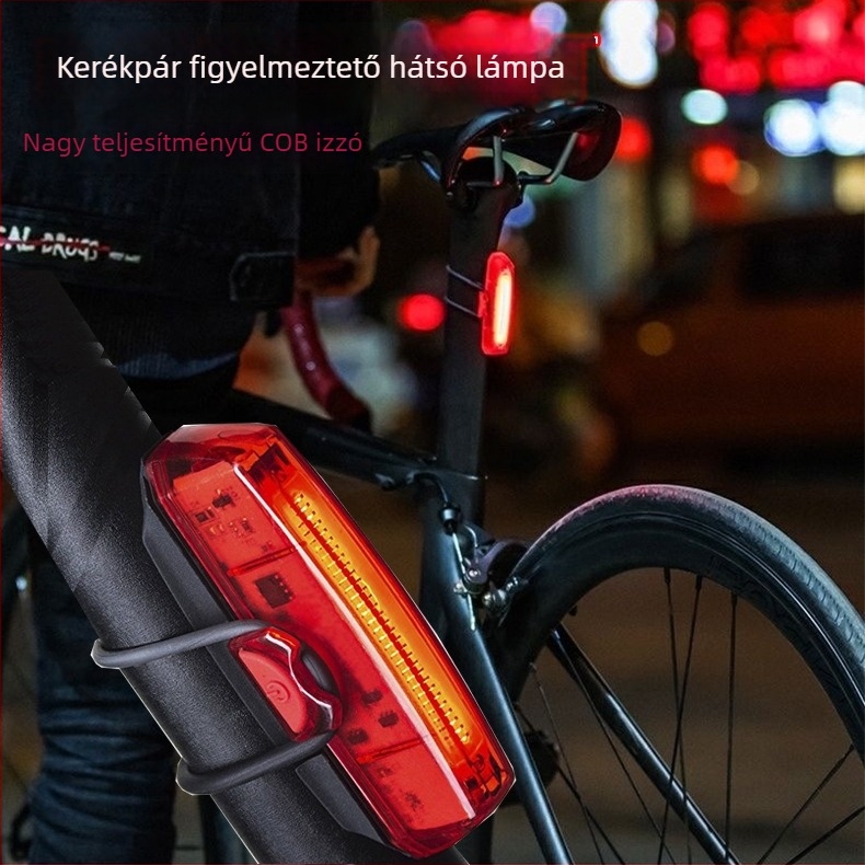 PAGAO USB-töltéses COB hátsó lámpa hegyikerékpárokhoz, figyelmeztető üzemmóddal éjszakai tekeréshez