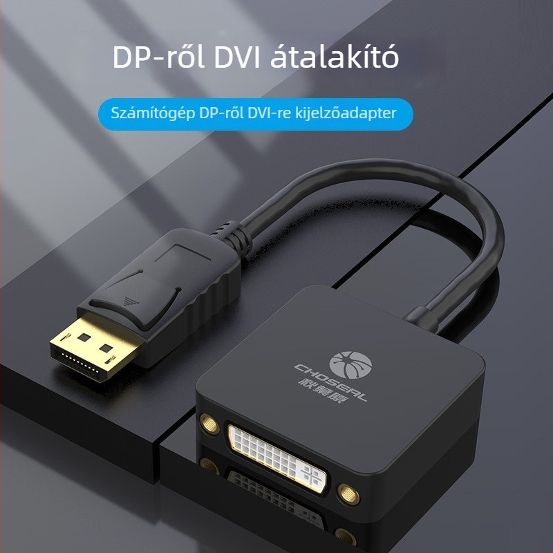 Choseal DisplayPort–ról HDMI/VGA/DVI-ra többkimenetű adapter aranyozott csatlakozókkal, 1920x1080 felbontás, 0,15 m kábel, modellek QD6331/32/33