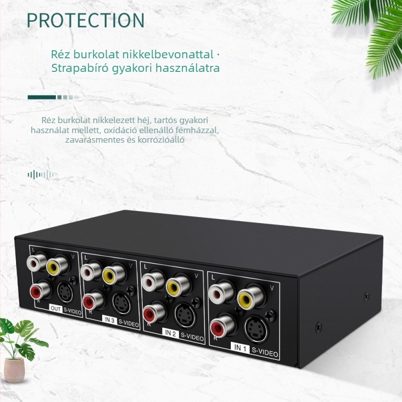 S-Video kapcsoló, 4 bemenet 1 kimenet, 3,5 mm-es audio kimenet, 720p felbontás, modell VSSW41