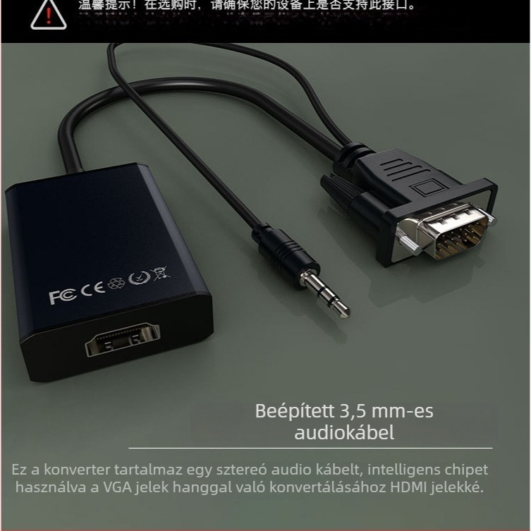 VGA–HDMI átalakító audióval, táplált, 1080P televízióhoz